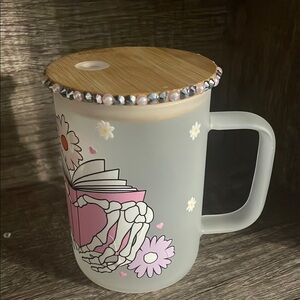Frosted Glass Mug with Bamboo Lid - Skeleton Design